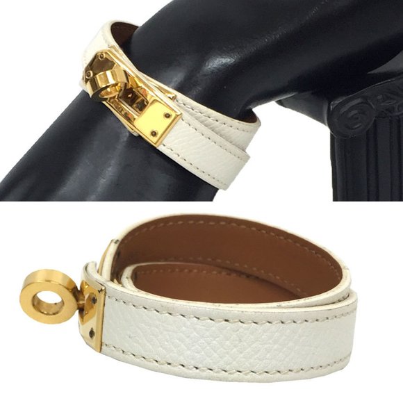 Hermes HERMES Leather Bracelet Kelly Double Tour S Size White x K engraved in sq - Picture 2 of 3